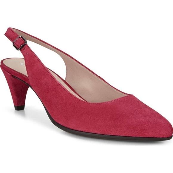ECCO Red Suede Leather Slingback Pointed Toe Kitten Heel Pumps Shoes Sz 41 US 40 - Picture 3 of 13
